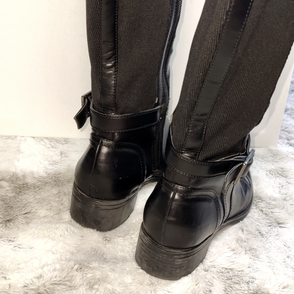 Franco Sarto Women's All Black Faux Leather and Fabric Long Boots Size 7.5M - Picture 5 of 16